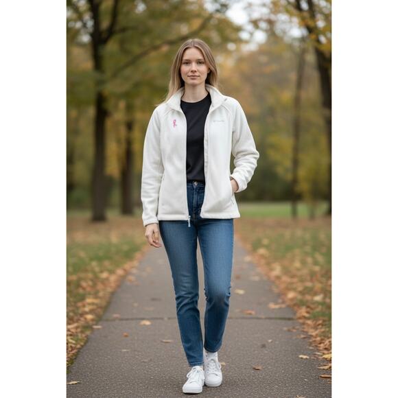 Columbia Women’s Small Full Zip Fleece w/ Breast Cancer Awareness Ribbon - Picture 2 of 8